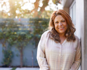 a woman smiling